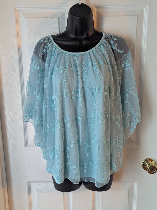 C Est. 1946 Tops - Est 1946 aqua blue sheer top with lining - S